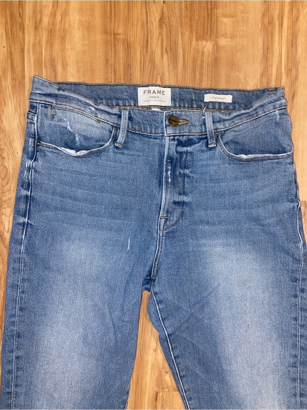 Frame Denim Le High Straight Medium Blue Cropped Distressed Jeans Raw Hem - Picture 4 of 10